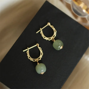 French Vintage Lace Flower Green Hetian Jade Earrings