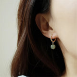 French Vintage Lace Flower Green Hetian Jade Earrings