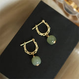 French Vintage Lace Flower Green Hetian Jade Earrings