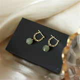 French Vintage Lace Flower Green Hetian Jade Earrings