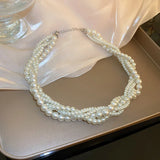 French Vintage Layered Pearl Necklace Choker for Women
