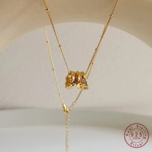 French Vintage Zircon Three-ring Necklace 925 Silver Jewelry