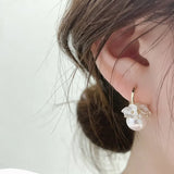 French Vintage Pearl Small Flower Basket Earrings Niche Sense
