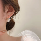French Vintage Pearl Small Flower Basket Earrings Niche Sense
