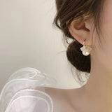 French Vintage Pearl Small Flower Basket Earrings Niche Sense