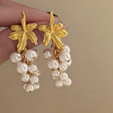 French Vintage Pearl Tassel Grape Earrings Niche Creative Fruit Fairy Temperamen