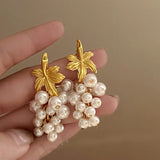 French Vintage Pearl Tassel Grape Earrings Niche Creative Fruit Fairy Temperamen