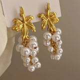 French Vintage Pearl Tassel Grape Earrings Niche Creative Fruit Fairy Temperamen