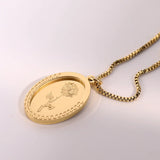 French Vintage Rose Pendant Necklace Stainless Steel Box Chain Jewelry