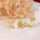 French Vintage Rose Earrings Autumn and Winter Natural Pearl and Women Earring