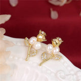 French Vintage Rose Earrings Autumn and Winter Natural Pearl and Women Earring
