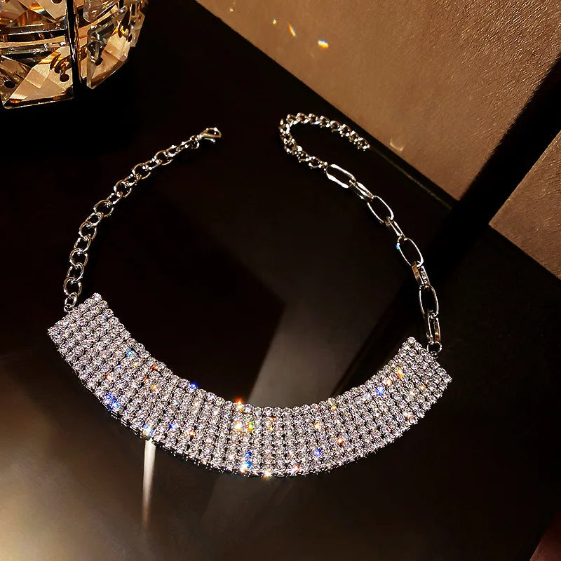 French Vintage Rhinestone Necklaces Bohemian Clavicle Chain Exaggerated Chokers