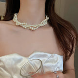 French Vintage Style Baroque Pearl Necklace Women's Collar Chain