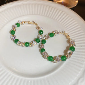 French Vintage Zircon Pearl Circle Hoop Earrings for Women