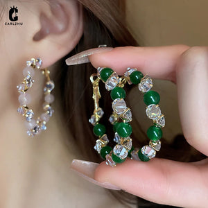 French Vintage Zircon Pearl Circle Hoop Earrings for Women