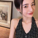 French Zircon Pearl Flower Earrings Christmas Party Women's Jewelry