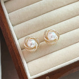 French Zircon Pearl Flower Earrings Christmas Party Women's Jewelry