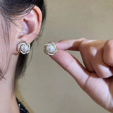 French Zircon Pearl Flower Earrings Christmas Party Women's Jewelry