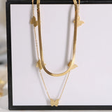 French 18k Butterfly Necklace Titanium Steel Collarbone Chain