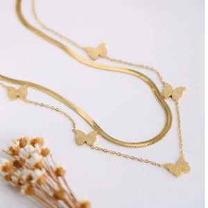 French 18k Butterfly Necklace Titanium Steel Collarbone Chain