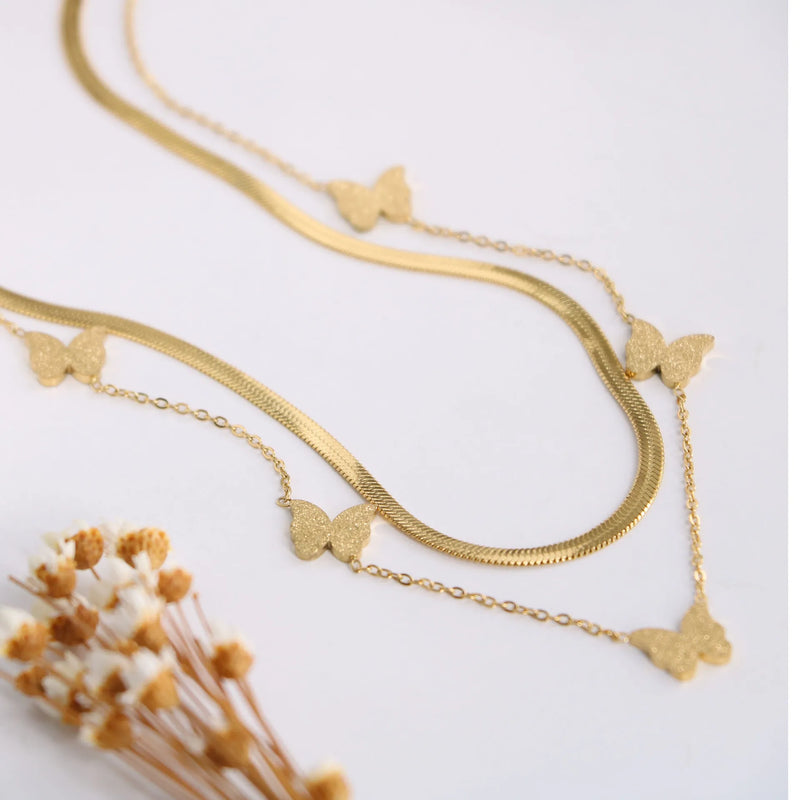 French 18k Butterfly Necklace Titanium Steel Collarbone Chain