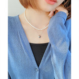 French Natural Pearl Necklace Women's High-End Stainless Steel Pendant
