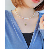 French Natural Pearl Necklace Women's High-End Stainless Steel Pendant