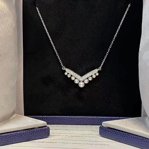 925 Silver Heart Necklace with Zircon & Pearl Pendant