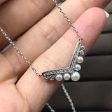 925 Silver Heart Necklace with Zircon & Pearl Pendant