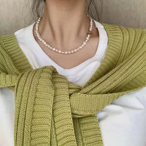 French Baroque Freshwater Pearl Necklace with Small Stones 14K Filled