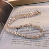 French Baroque Freshwater Pearl Necklace with Small Stones 14K Filled