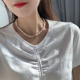 French Baroque Freshwater Pearl Necklace with Small Stones 14K Filled