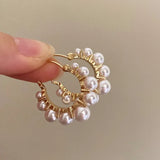French Niche Metal Pearl Earrings Ear Hoop Cold Harbor Wind