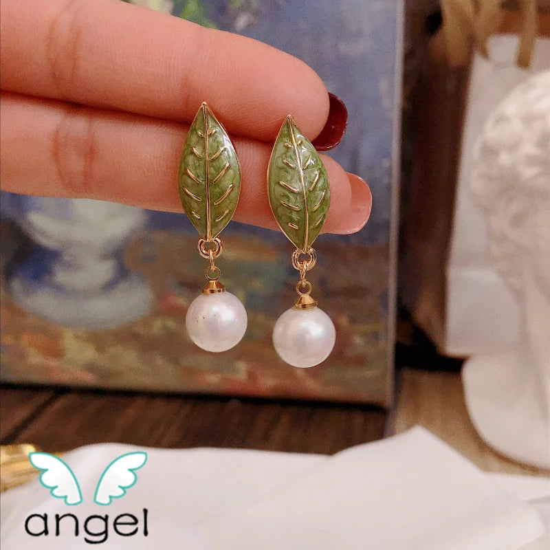 French Palace Spring Earrings with Pearl Leaves