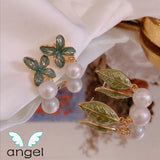 French Palace Spring Earrings with Pearl Leaves