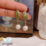 French Palace Spring Earrings with Pearl Leaves