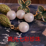 French Palace Spring Earrings with Pearl Leaves