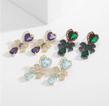 French Retro Earrings Zircon Inlaid High-End Love Bow Drop Jewelry