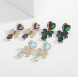 French Retro Earrings Zircon Inlaid High-End Love Bow Drop Jewelry