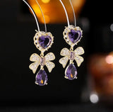 French Retro Earrings Zircon Inlaid High-End Love Bow Drop Jewelry