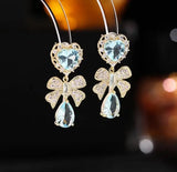French Retro Earrings Zircon Inlaid High-End Love Bow Drop Jewelry