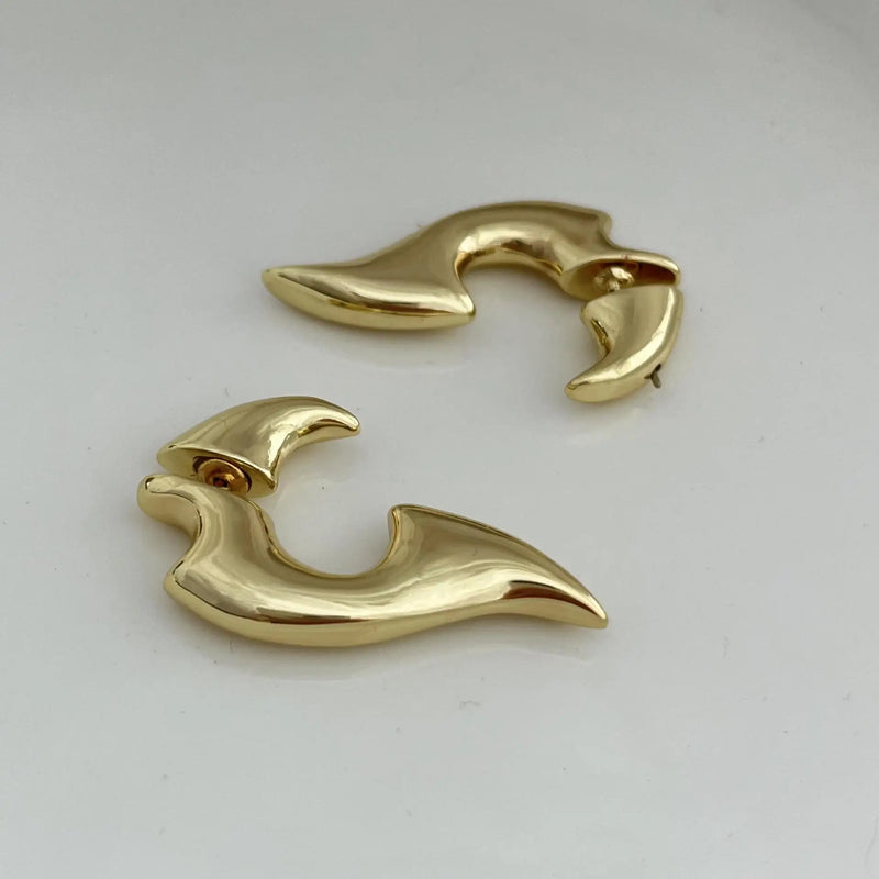 French Retro Metal Brass Symbol Stud Earrings