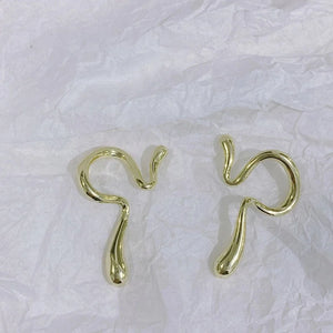 French Retro Snake Bone Ear Clip Geometric Shape Hole Earrings