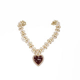 French Retro Wind Pearl Oil Love Necklace Peach Heart Clavicle Chain
