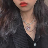 French Retro Wind Pearl Oil Love Necklace Peach Heart Clavicle Chain