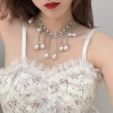 French Sexy Tassel Pearl Necklace Short Neck Chain