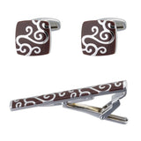 French Cufflinks Red Enamel Tie Clip Set