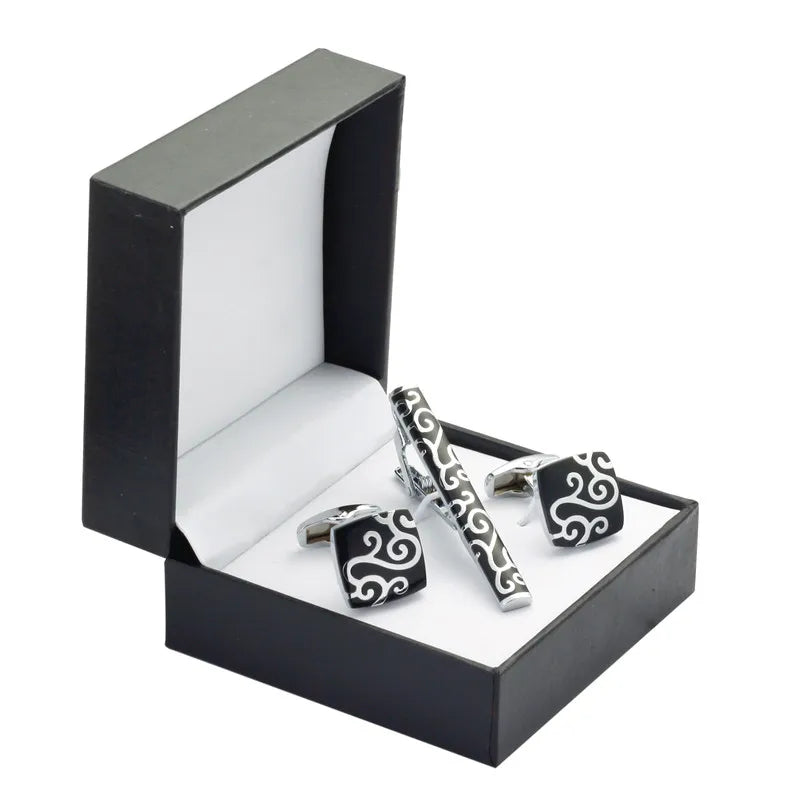 Silver Cloud Cufflinks Tie Clip Wedding Set Men