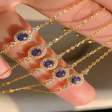 French 18k Gold-Plated Sapphire Bracelet Retro 925 Sterling Silver Jewelry