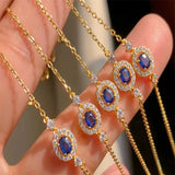 French 18k Gold-Plated Sapphire Bracelet Retro 925 Sterling Silver Jewelry
